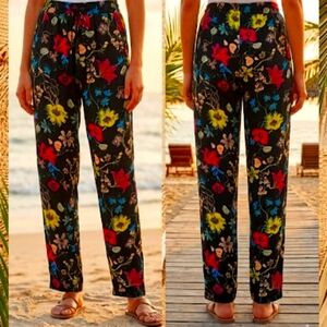 H&M Women Floral Ankle Pants Straight Leg Viscose Drawstring Tassel Spring T 10